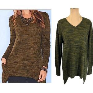 **Logo By Lori Goldstein Tunic Large Pockets Sweater Green Mélange